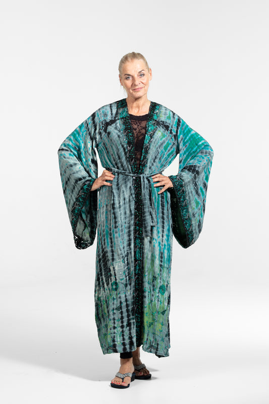 OYA Studio Gaia Kimono – Grounding Frequency, bright blue-grey-black