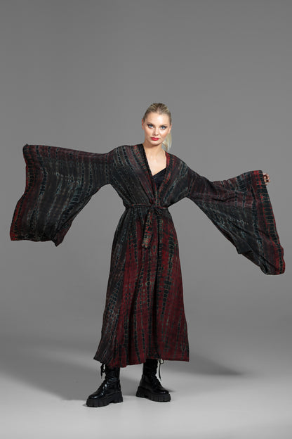 Gaia Kimono dunkelrot-braun-schwarz