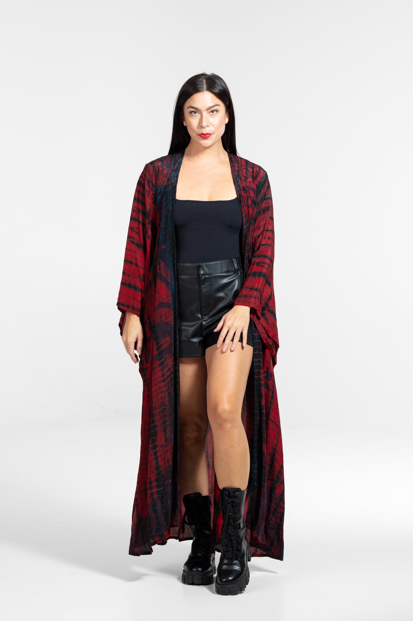 Gaia Kimono long sleeved- blood red-black