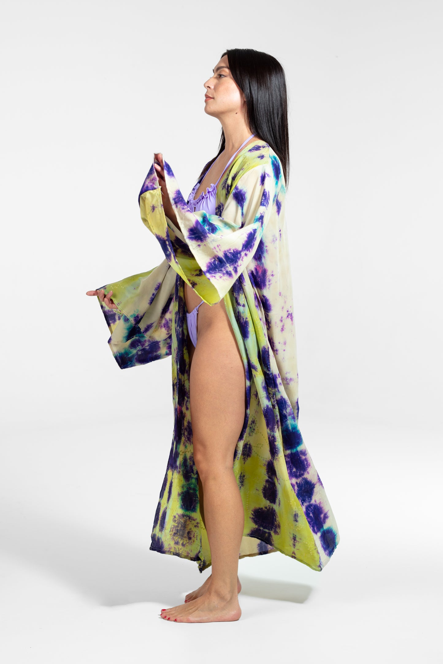 Devi Kimono white- light green- purple