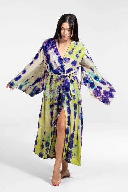 Devi Kimono white- light green- purple