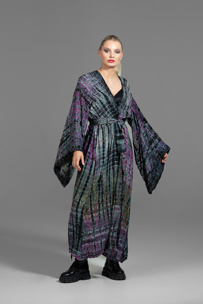 Gaia Kimono Pailletten violett-grau-schwarz