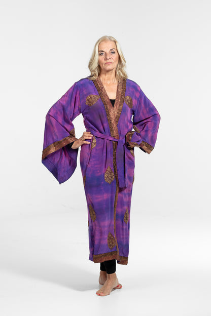 Freya Kimono golden embroidered purple pink