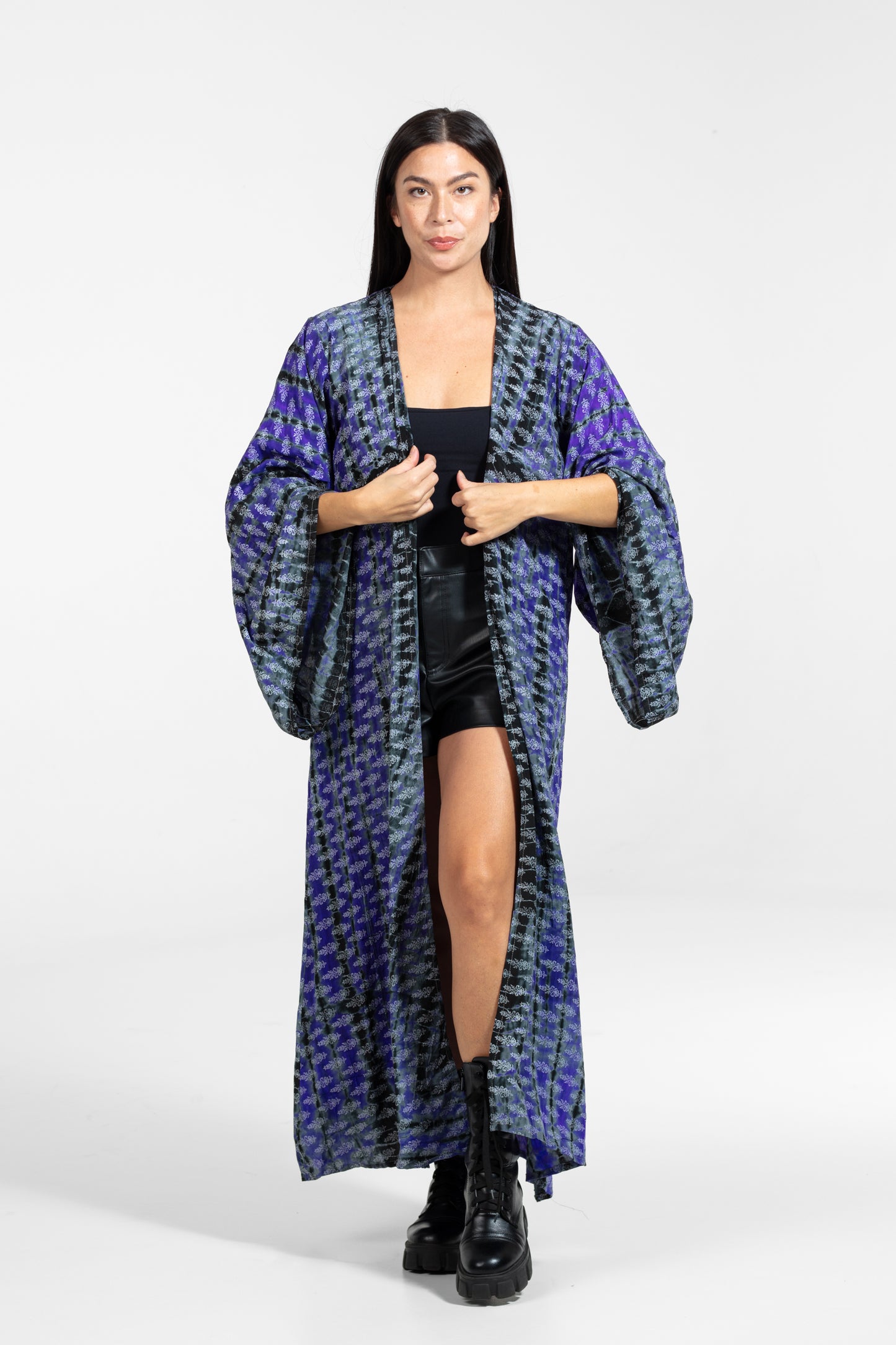 Devi Kimono gemustert lila-grau-schwarz