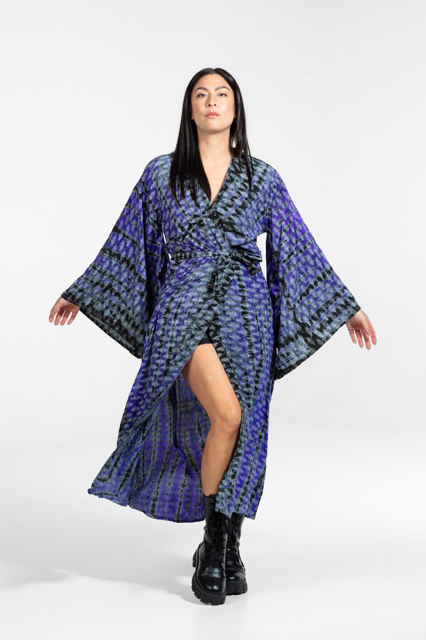 Devi Kimono gemustert lila-grau-schwarz