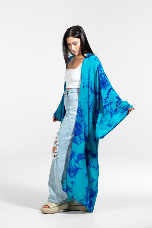 OYA Studio Aura Radiance Kimono – Handcrafted Luxury, Healing and Transformation, Miracle Frequency, blue-dark blue