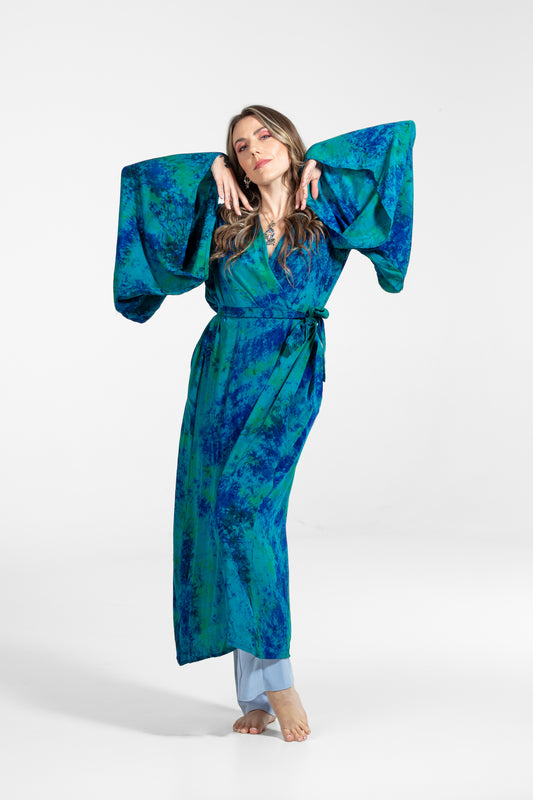 Aura Kimono grün blau-dunkelblau