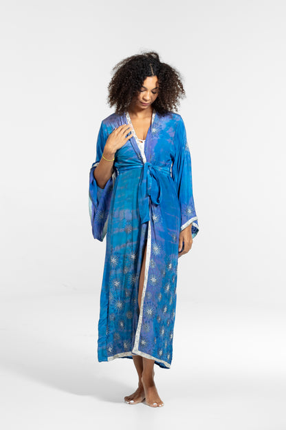 Devi Kimono blau bestickt