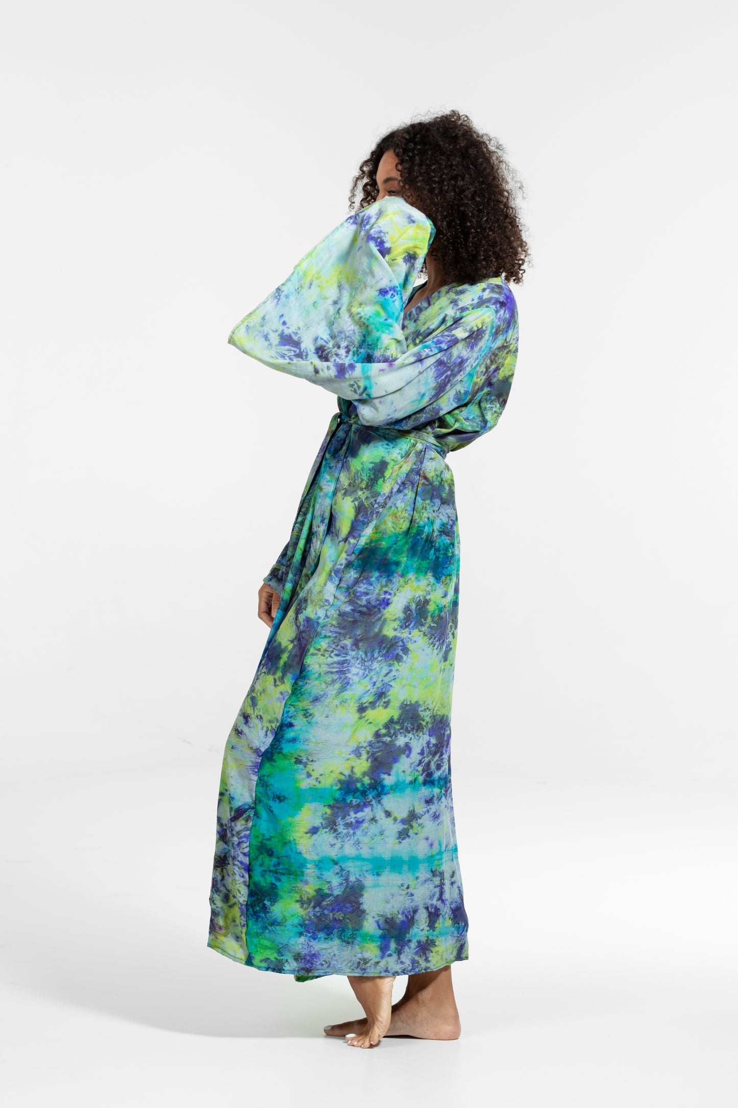 OYA Studio Aura Radiance Kimono – Handcrafted Luxury, Healing and Transformation, Miracle Frequency, blue-green