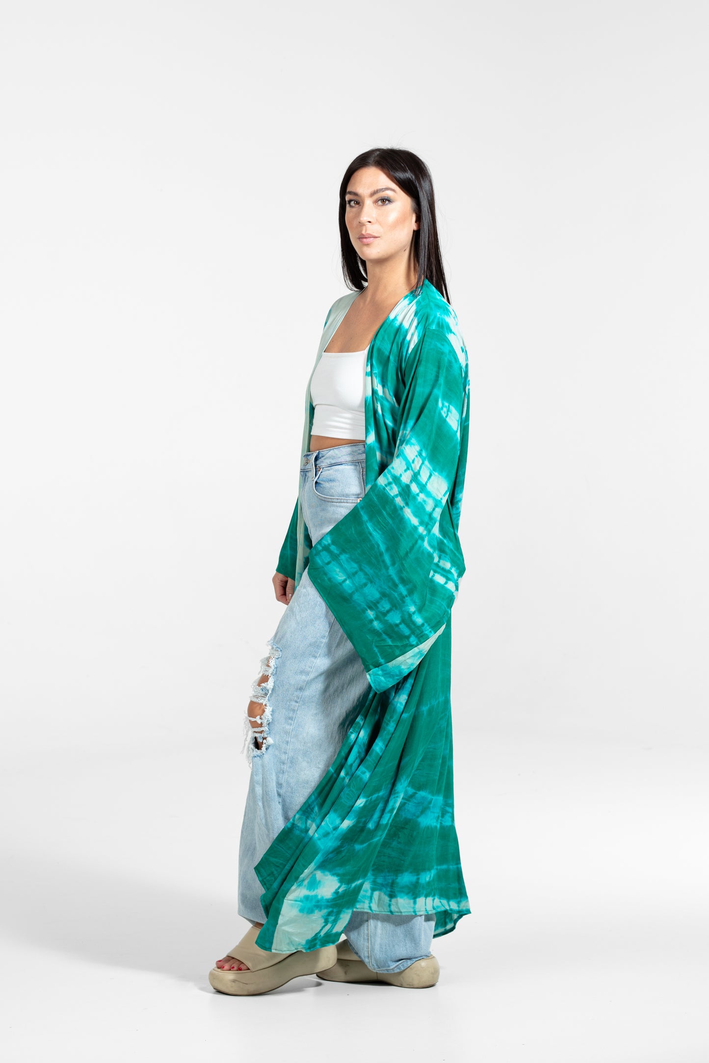 Freya Kimono grün-weiß