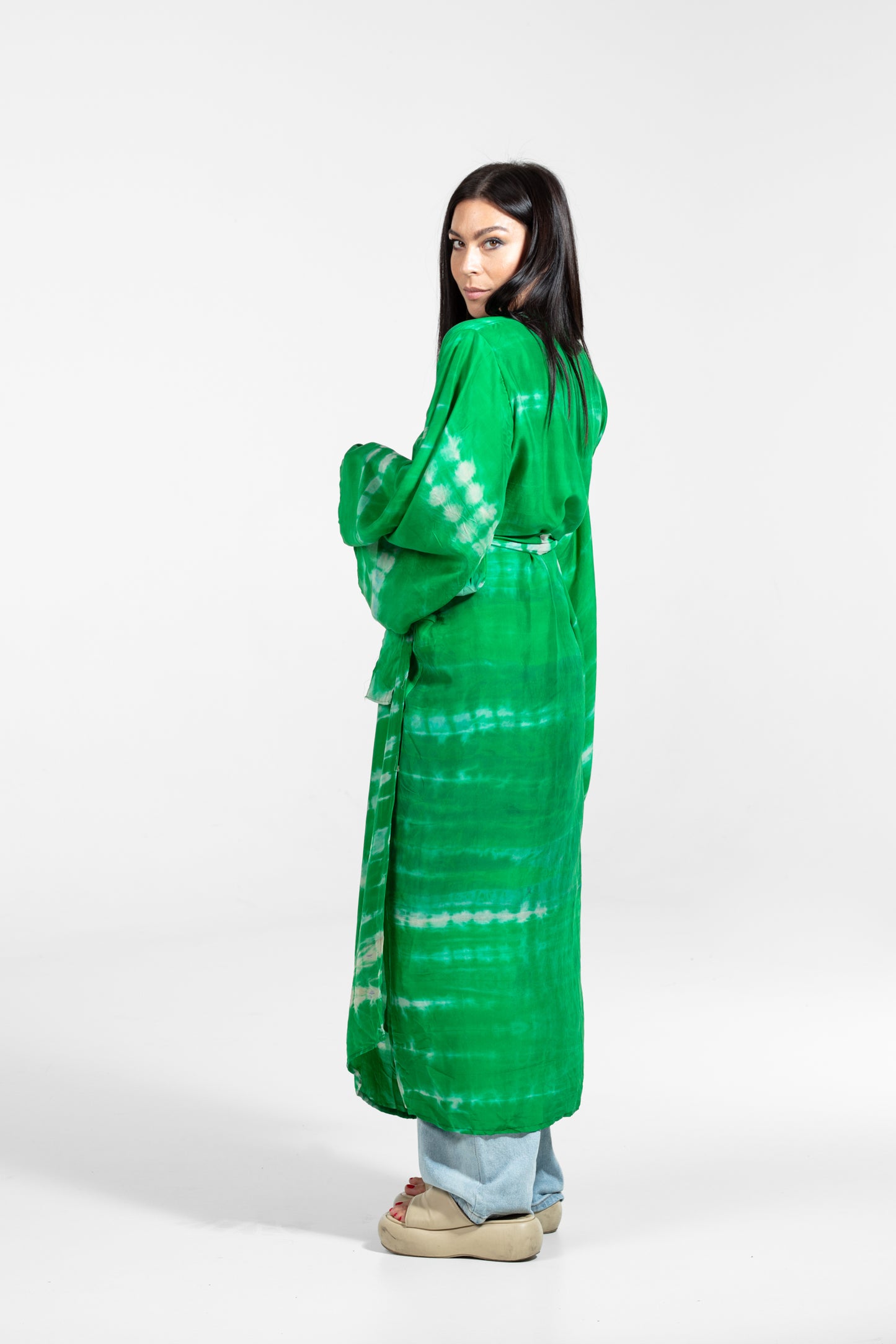 Freya Kimono leuchtend grün-weiß