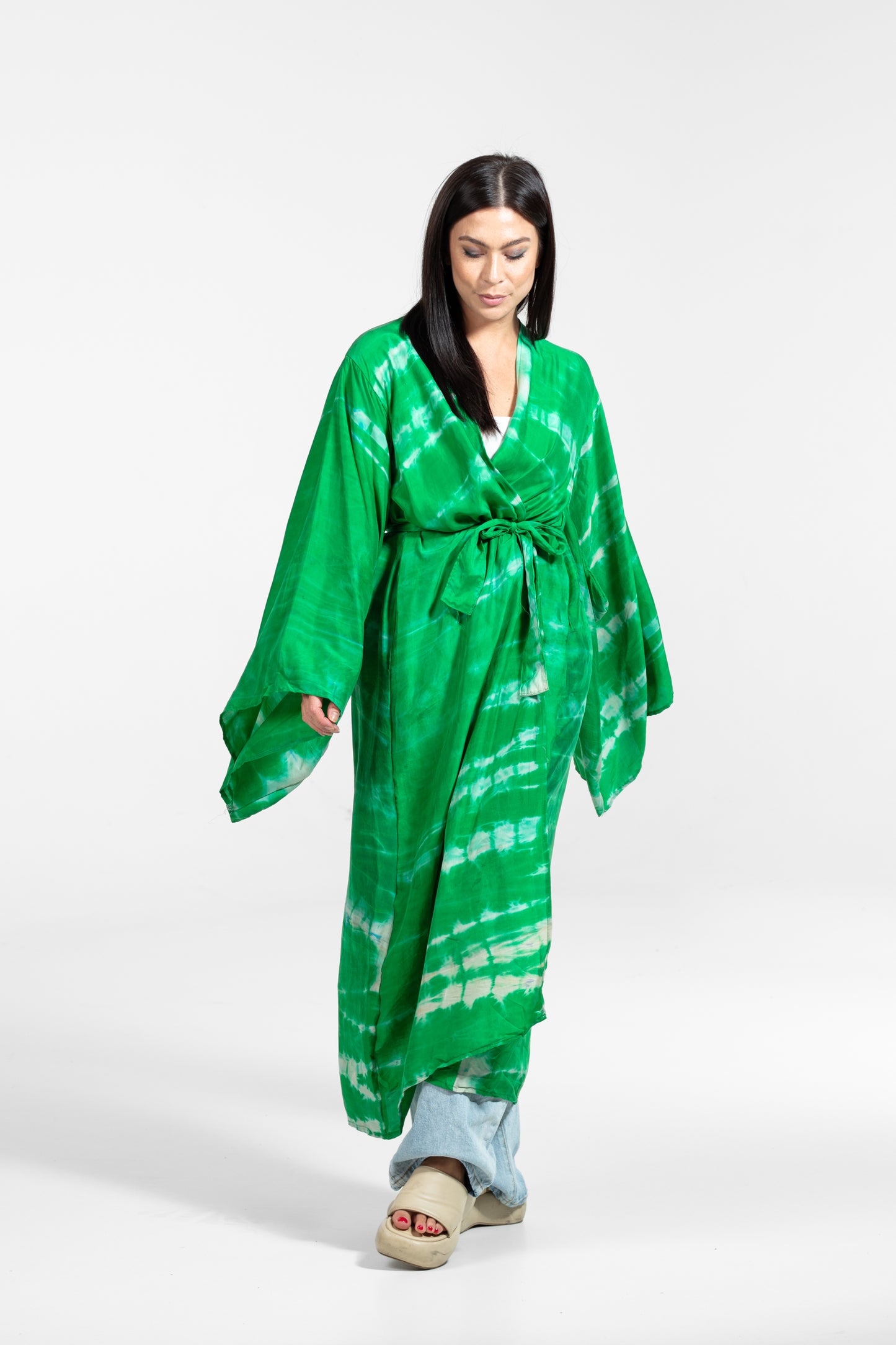 Freya Kimono leuchtend grün-weiß