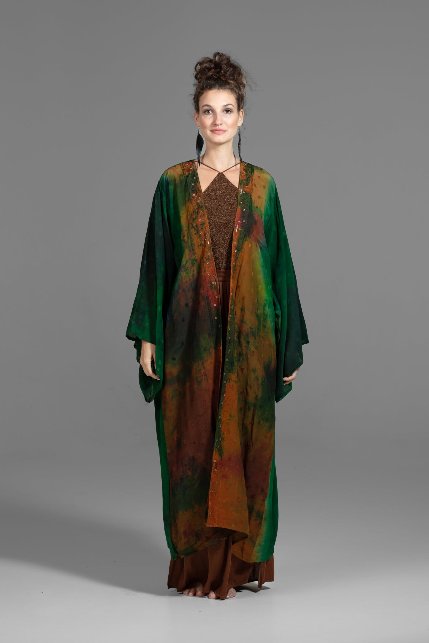 Aura Kimono dark green-brown